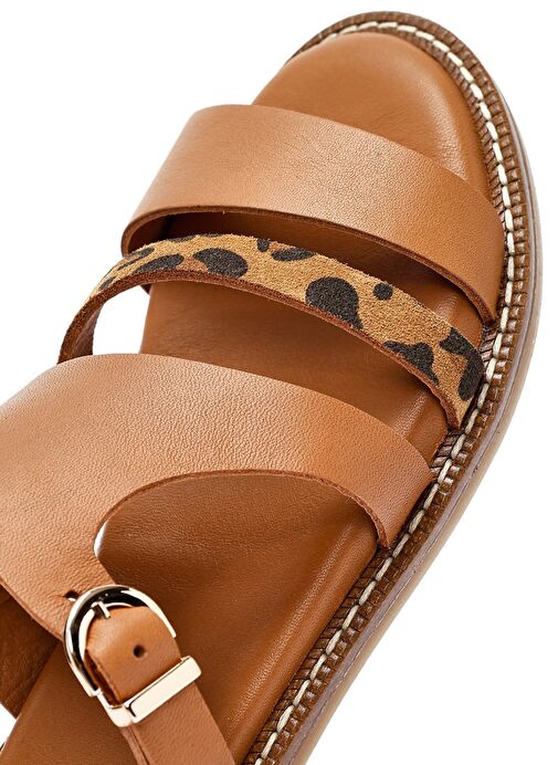 Kadın Taba Leopar Desenli Deri Terlik 25SFD200814 - Görsel 9