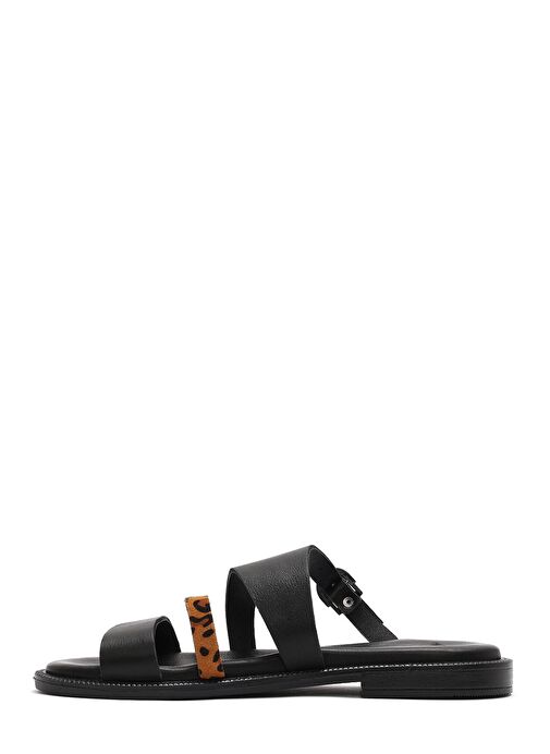 Kadın Siyah Tokalı Leopar Desenli Deri Terlik 25SFD200814 - Görsel 3