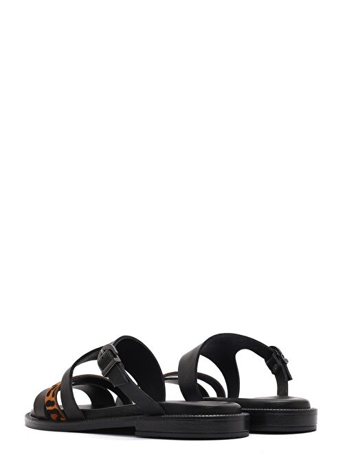 Kadın Siyah Tokalı Leopar Desenli Deri Terlik 25SFD200814 - Görsel 6