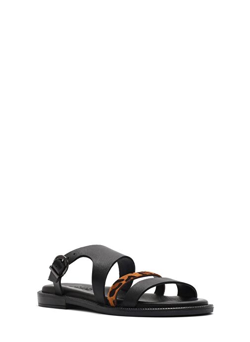 Kadın Siyah Tokalı Leopar Desenli Deri Terlik 25SFD200814 - Görsel 7