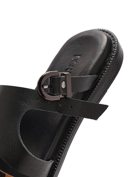 Kadın Siyah Tokalı Leopar Desenli Deri Terlik 25SFD200814 - Görsel 9