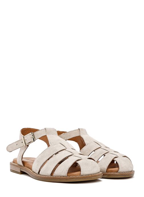 Kadın Vizon Bilekten Tokalı Süet Deri Sandalet 25SFD201210 - Görsel 4