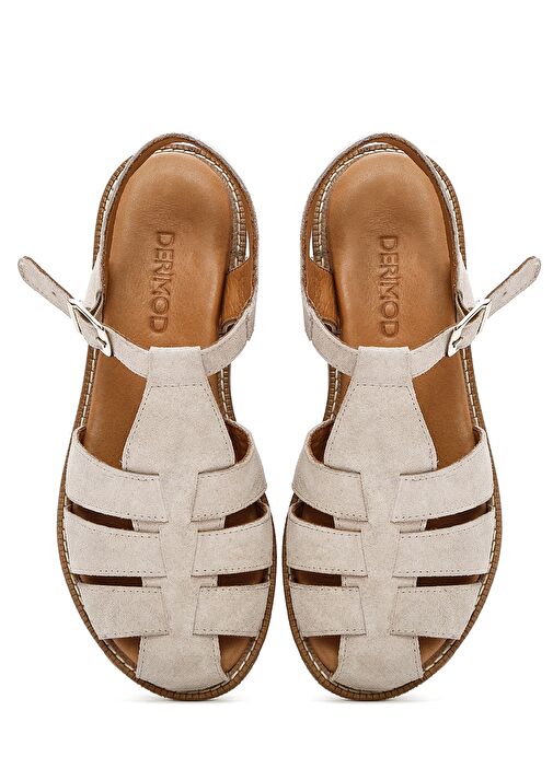 Kadın Vizon Bilekten Tokalı Süet Deri Sandalet 25SFD201210 - Görsel 8