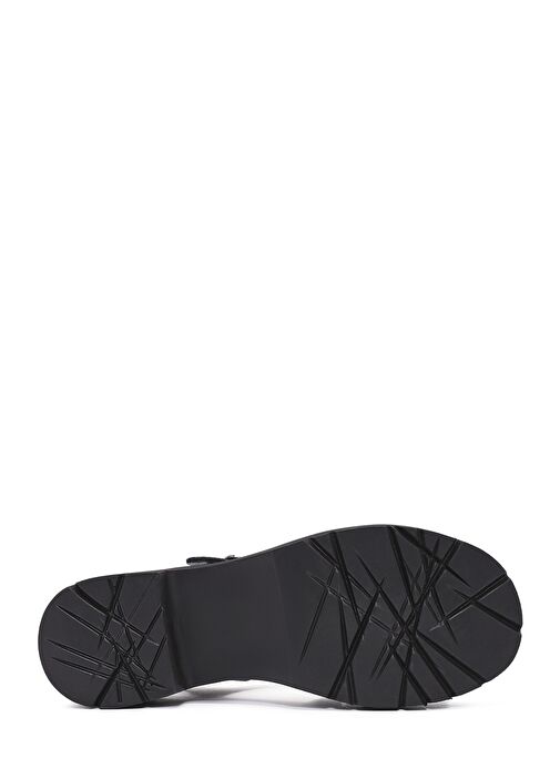 Kadın Siyah Bilekten Bağlamalı Kalın Topuklu Deri Sandalet 25SFD2016FT - Görsel 5