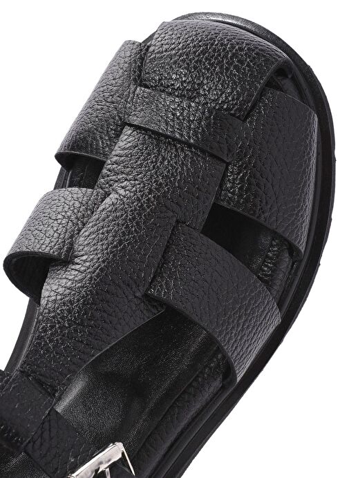 Kadın Siyah Bilekten Bağlamalı Kalın Topuklu Deri Sandalet 25SFD2016FT - Görsel 9