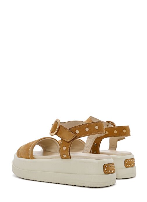 Kadın Taba Bilekten Tokalı Kalın Tabanlı Nubuk Deri Sandalet 25SFD2015V3 - Görsel 6