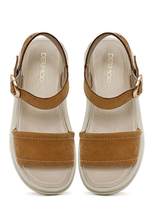 Kadın Taba Bilekten Tokalı Kalın Tabanlı Nubuk Deri Sandalet 25SFD2015V3 - Görsel 7