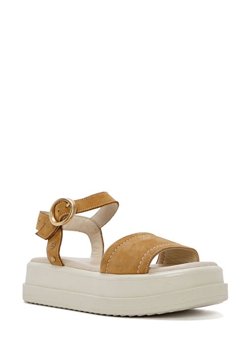 Kadın Taba Bilekten Tokalı Kalın Tabanlı Nubuk Deri Sandalet 25SFD2015V3 - Görsel 8