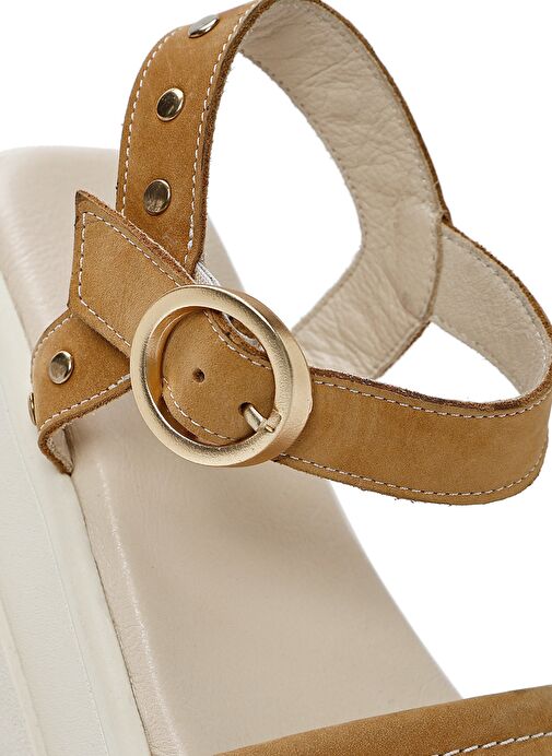 Kadın Taba Bilekten Tokalı Kalın Tabanlı Nubuk Deri Sandalet 25SFD2015V3 - Görsel 9