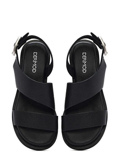 Kadın Siyah Tokalı Deri Sandalet 25SFD2014FT - Görsel 8