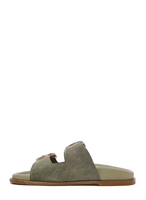 Kadın Yeşil Çift Tokalı Süet Deri Terlik 25SFD200710 - Görsel 3