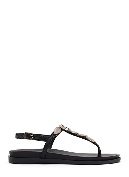 Kadın Siyah Arkadan Bağlamalı Parmak Arası Deri Sandalet 25SFD200918 - Görsel 2