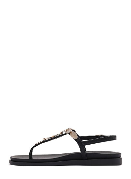 Kadın Siyah Arkadan Bağlamalı Parmak Arası Deri Sandalet 25SFD200918 - Görsel 3