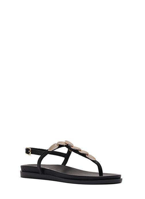 Kadın Siyah Arkadan Bağlamalı Parmak Arası Deri Sandalet 25SFD200918 - Görsel 7