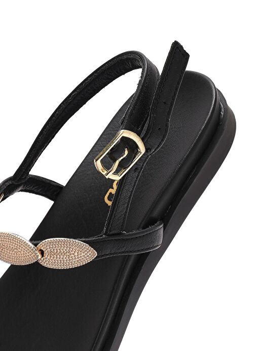 Kadın Siyah Arkadan Bağlamalı Parmak Arası Deri Sandalet 25SFD200918 - Görsel 9