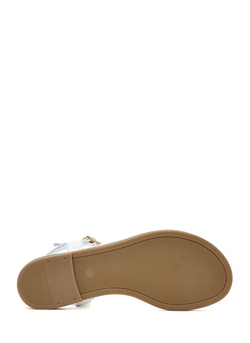 Kadın Beyaz Tokalı Parmak Arası Rugan Deri Sandalet 25SFD201016 - Görsel 5