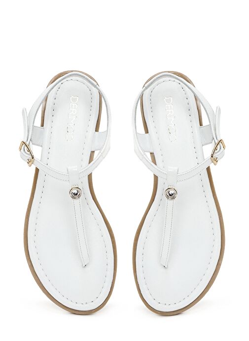 Kadın Beyaz Tokalı Parmak Arası Rugan Deri Sandalet 25SFD201016 - Görsel 8