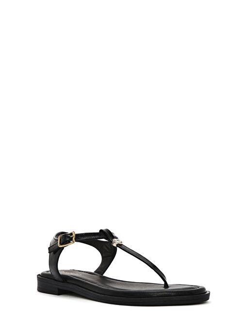 Kadın Siyah Tokalı Parmak Arası Rugan Deri Sandalet 25SFD201016 - Görsel 7