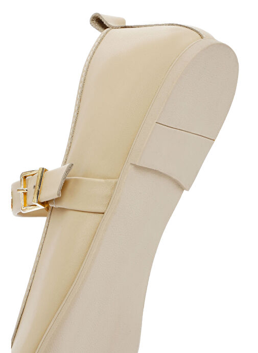 Kadın Krem Tokalı Deri Babet 25SFD201918 - Görsel 9