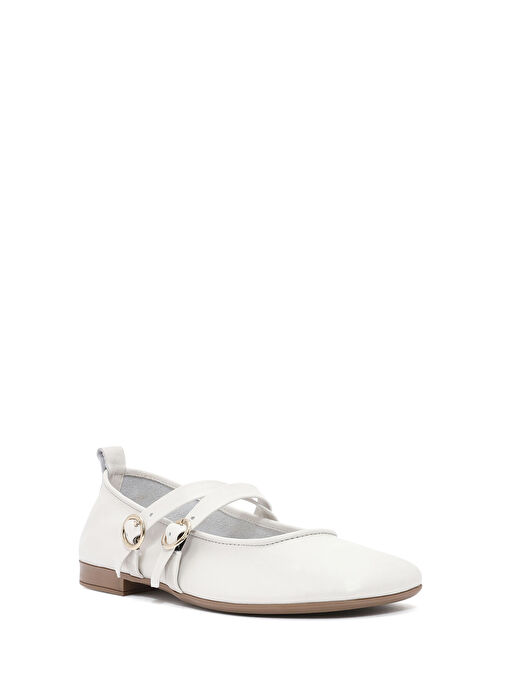 Kadın Beyaz Tokalı Deri Babet 25SFD202018 - Görsel 7