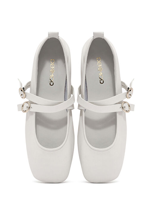 Kadın Beyaz Tokalı Deri Babet 25SFD202018 - Görsel 8