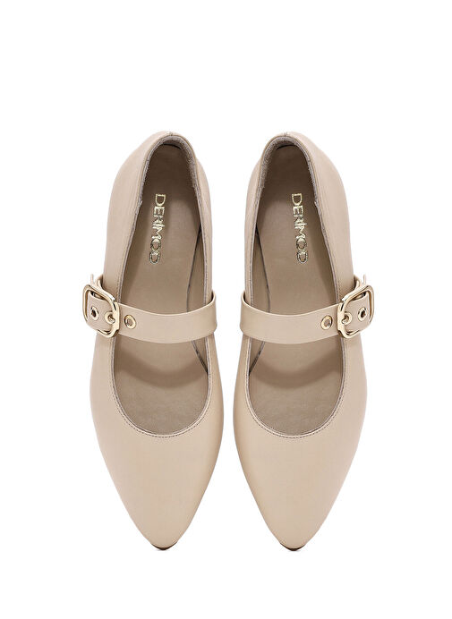 Kadın Bej Tokalı Deri Babet 25SFD202118 - Görsel 8