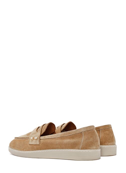 Kadın Bej Taş Detaylı Süet Deri Loafer 25SFD202210 - Görsel 6