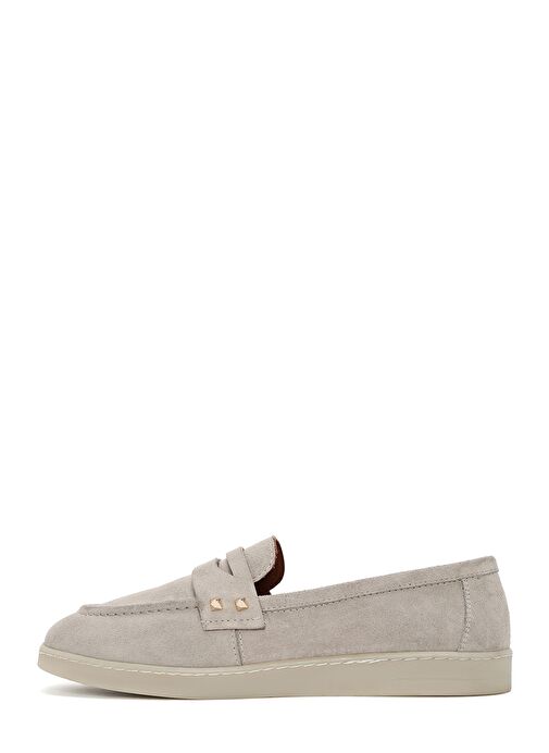 Kadın Vizon Taş Detaylı Süet Deri Loafer 25SFD202210 - Görsel 3