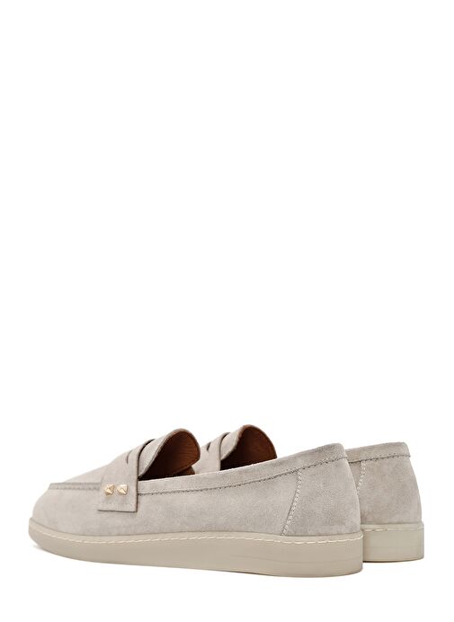 Kadın Vizon Taş Detaylı Süet Deri Loafer 25SFD202210 - Görsel 6