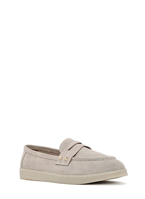 Kadın Vizon Taş Detaylı Süet Deri Loafer 25SFD202210 - Görsel 8