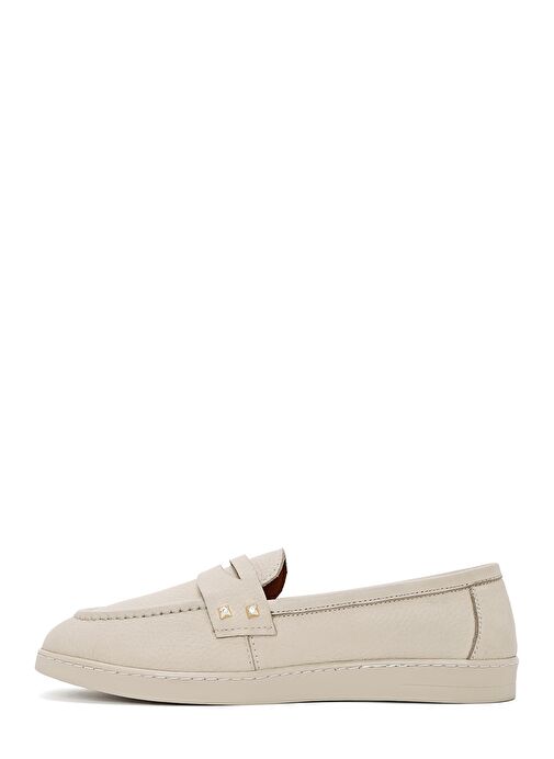 Kadın Bej Taş Detaylı Deri Loafer 25SFD2022FT - Görsel 3