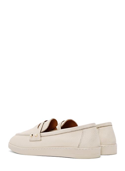 Kadın Bej Taş Detaylı Deri Loafer 25SFD2022FT - Görsel 6