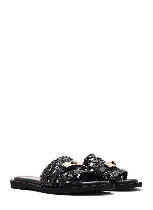 Kadın Siyah Örgü Deri Terlik 25SFD200629 - Görsel 4