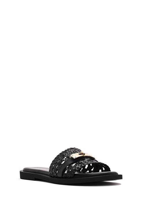 Kadın Siyah Örgü Deri Terlik 25SFD200629 - Görsel 7