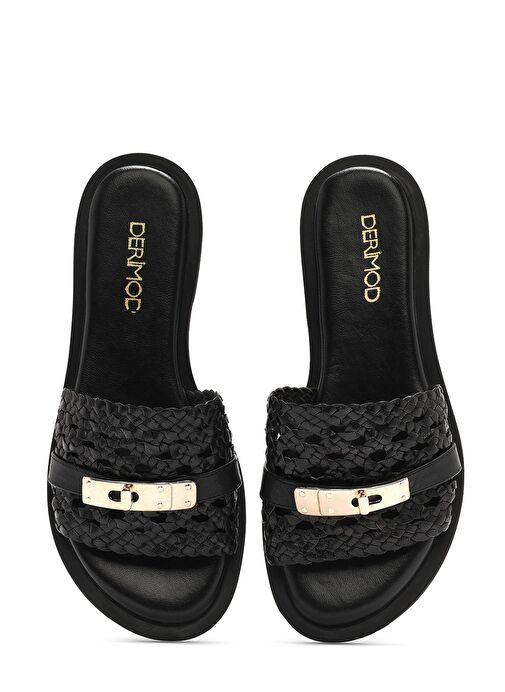 Kadın Siyah Örgü Deri Terlik 25SFD200629 - Görsel 8