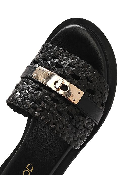 Kadın Siyah Örgü Deri Terlik 25SFD200629 - Görsel 9