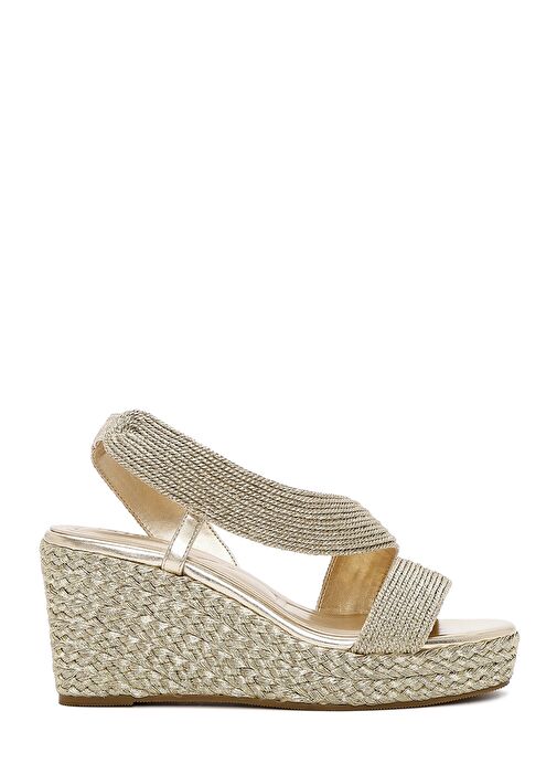 Kadın Altın Dolgu Topuklu Örgü Espadril Sandalet 25SFE4938M7 - Görsel 2