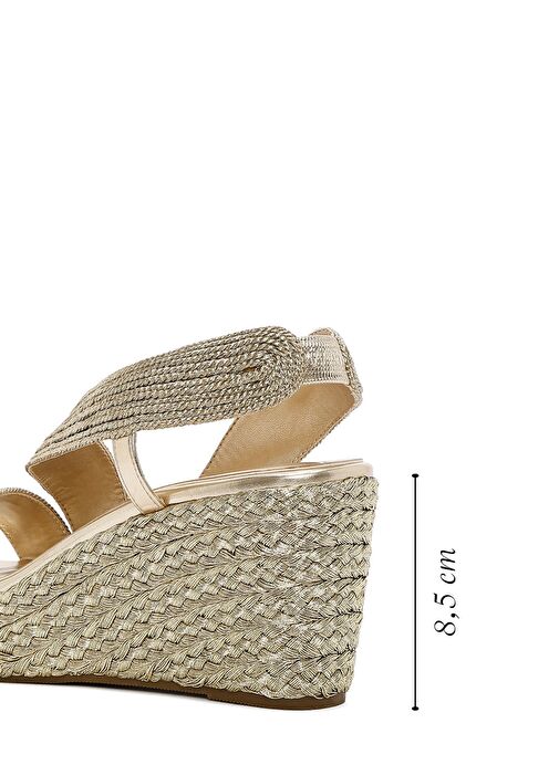 Kadın Altın Dolgu Topuklu Örgü Espadril Sandalet 25SFE4938M7 - Görsel 3