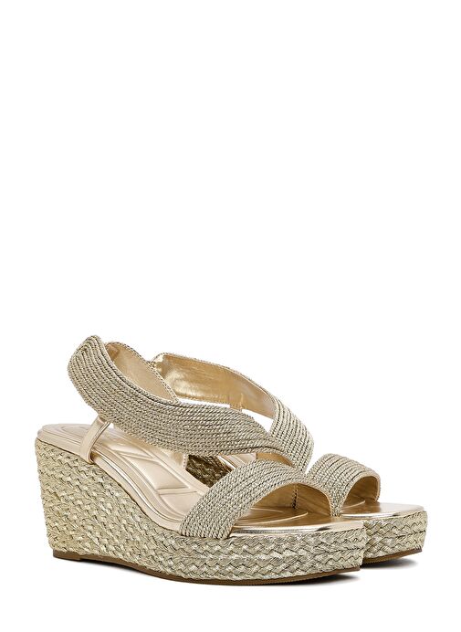 Kadın Altın Dolgu Topuklu Örgü Espadril Sandalet 25SFE4938M7 - Görsel 4