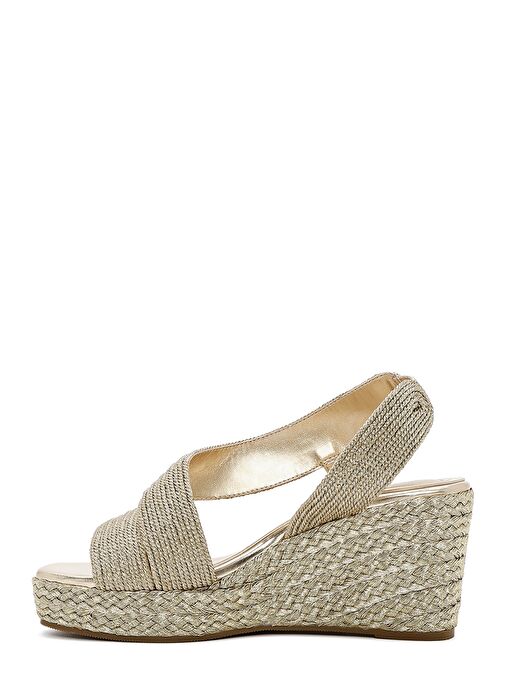 Kadın Altın Dolgu Topuklu Örgü Espadril Sandalet 25SFE4938M7 - Görsel 5
