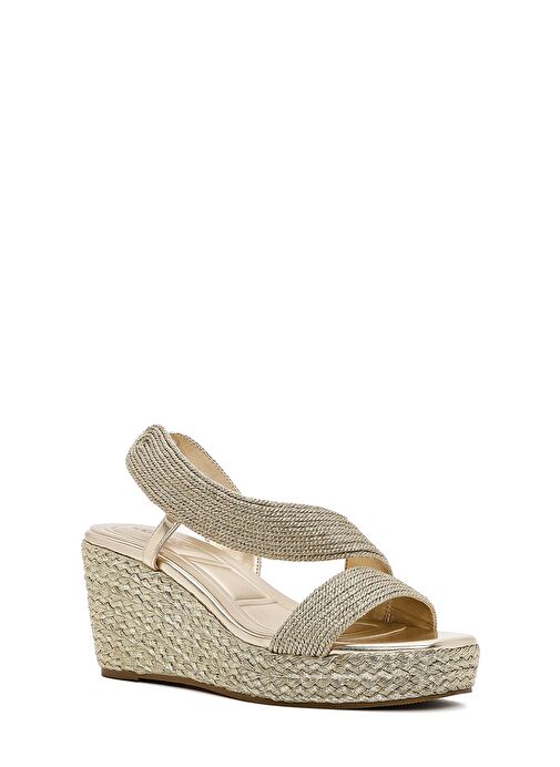 Kadın Altın Dolgu Topuklu Örgü Espadril Sandalet 25SFE4938M7 - Görsel 8