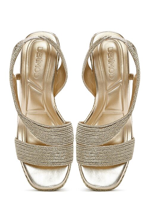 Kadın Altın Dolgu Topuklu Örgü Espadril Sandalet 25SFE4938M7 - Görsel 9