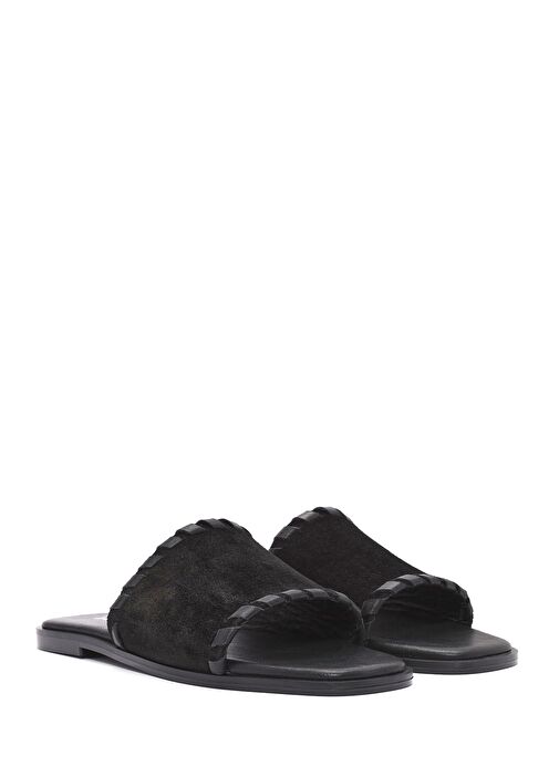 Kadın Siyah Süet Deri Terlik 25SFD152110 - Görsel 4