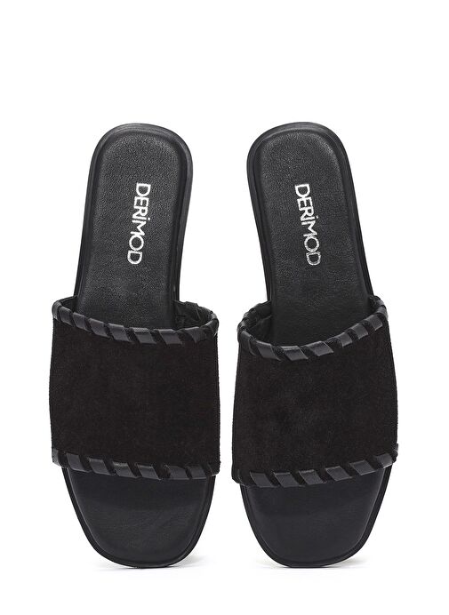 Kadın Siyah Süet Deri Terlik 25SFD152110 - Görsel 8