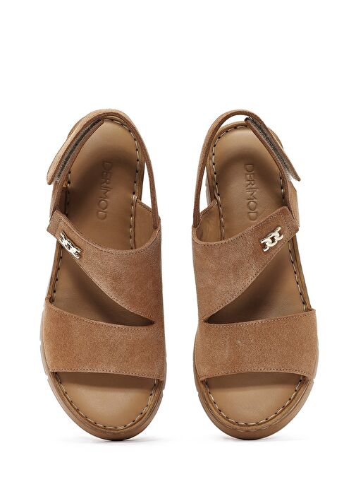 Kadın Taba Bilekten Tokalı Dolgu Topuklu Süet Deri Comfort Sandalet 25SFD342010 - Görsel 8