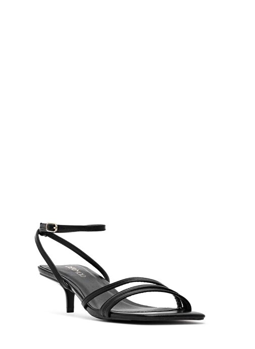 Kadın Siyah Bilekten Tokalı İnce Kısa Topuklu Sandalet 25SFE485918 - Görsel 8