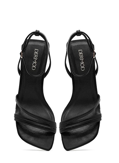 Kadın Siyah Bilekten Tokalı İnce Kısa Topuklu Sandalet 25SFE485918 - Görsel 9