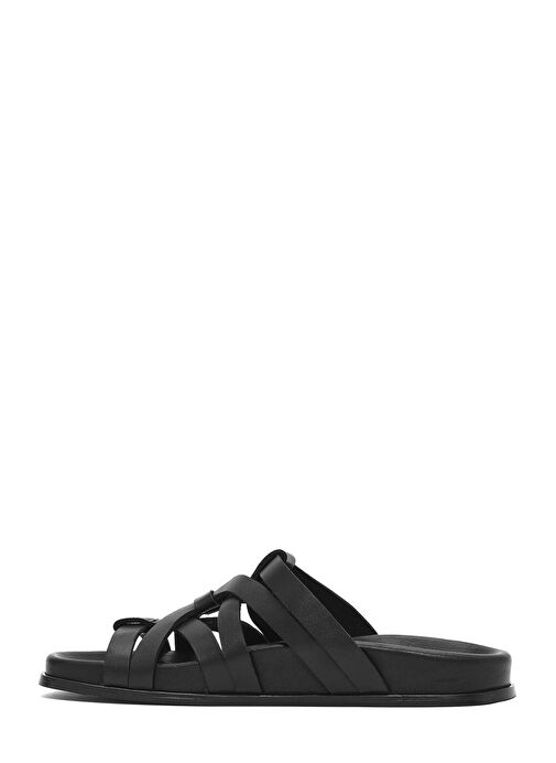 Kadın Siyah Deri Terlik 25SFD152218 - Görsel 3