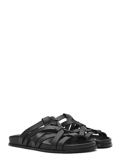 Kadın Siyah Deri Terlik 25SFD152218 - Görsel 4