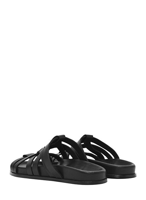 Kadın Siyah Deri Terlik 25SFD152218 - Görsel 6